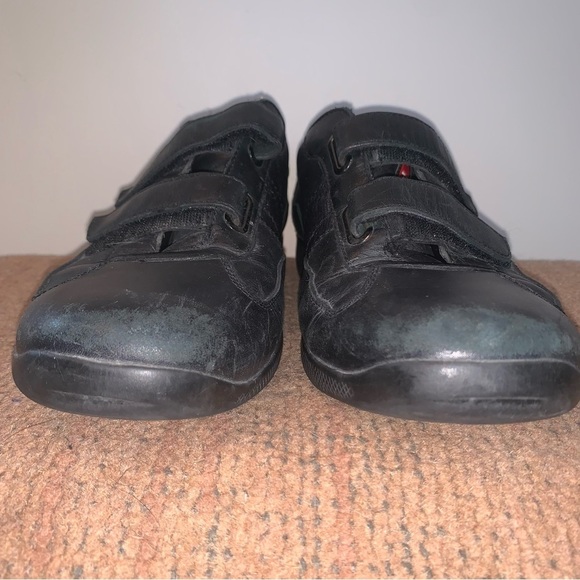 Prada Men's Black Leather Strap Sneakers - Picture 6 of 15
